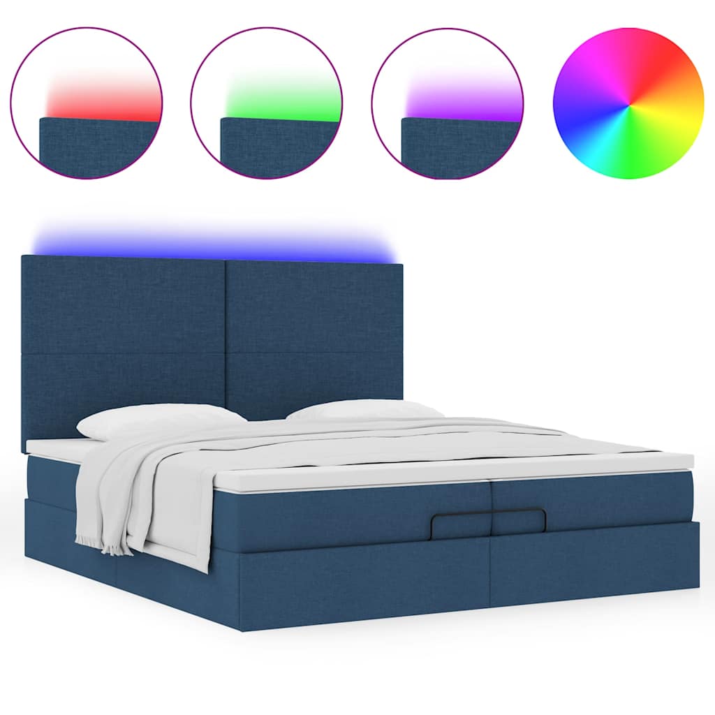 Estrutura de cama otomana com colchões 200x200cm tecido azul