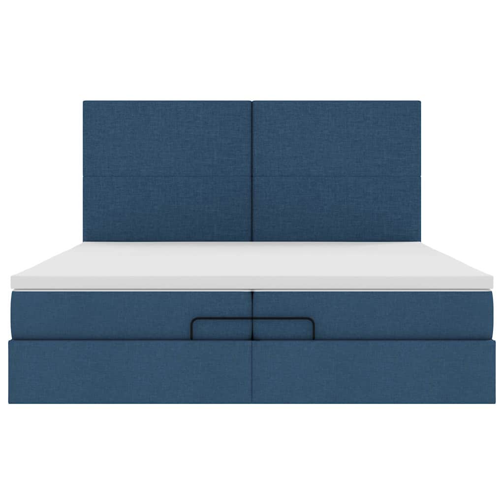 Estrutura de cama otomana com colchões 200x200cm tecido azul