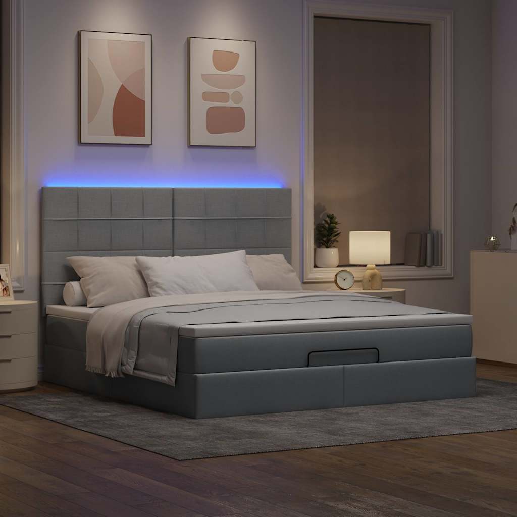 Estrutura de cama otomana com colchão 180x200 cm cinzento claro