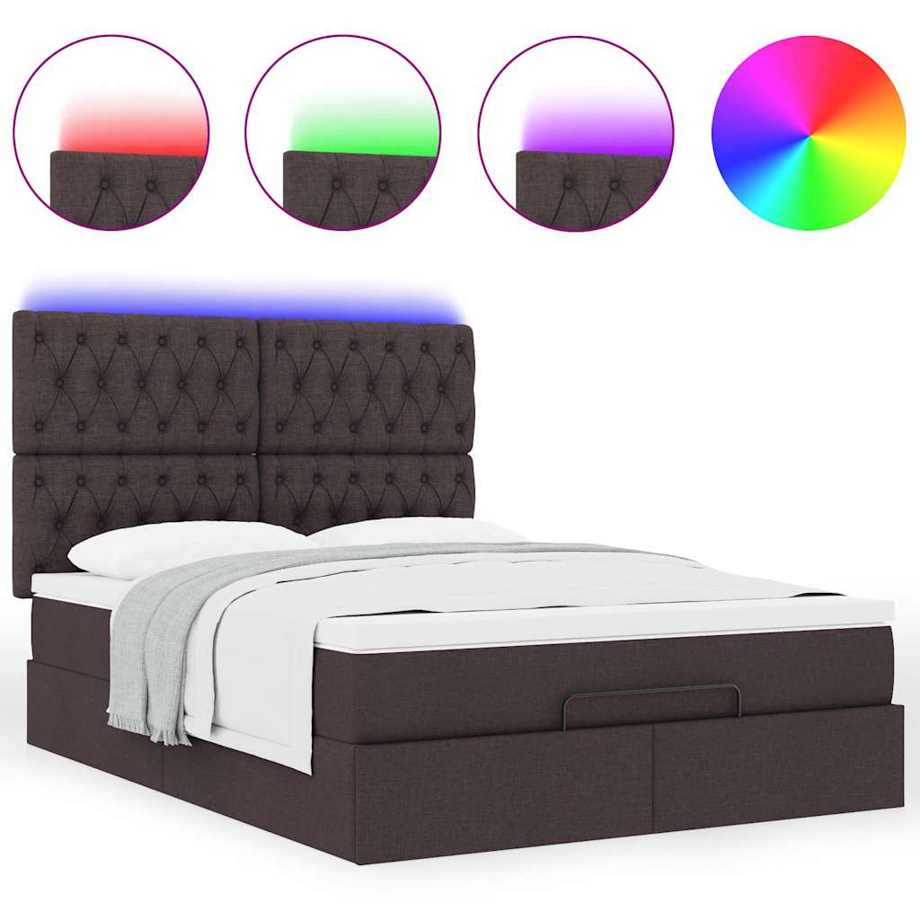 Estrutura cama otomana colchão 140x200cm tecido castanho escuro