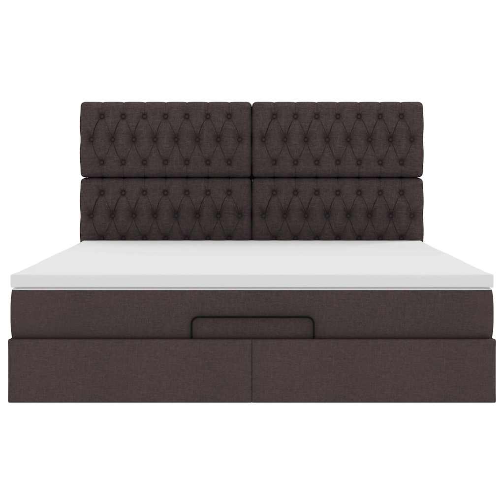 Estrutura de cama otomana com colchão tecido castanho escuro