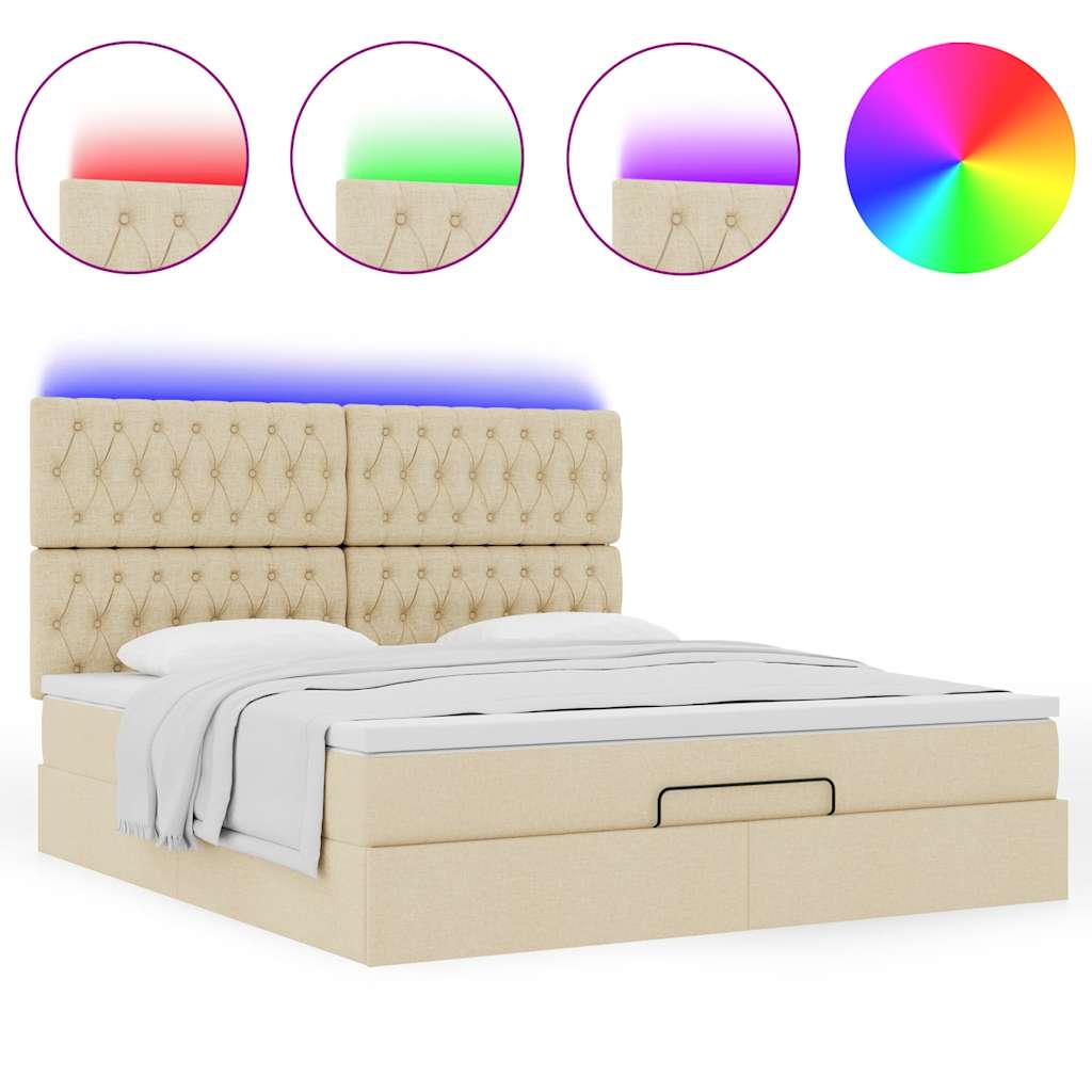 Estrutura de cama otomana com colchão tecido creme 160x200cm