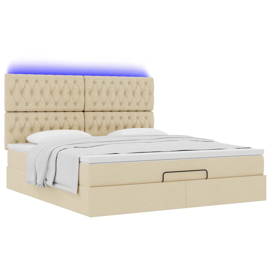 Estrutura de cama otomana com colchão tecido creme 160x200cm
