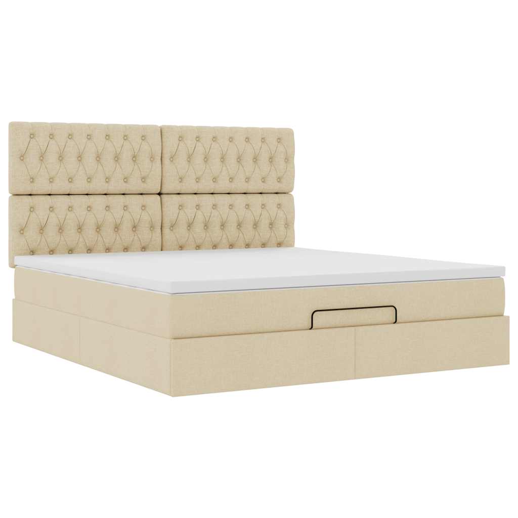 Estrutura de cama otomana com colchão tecido creme 160x200cm
