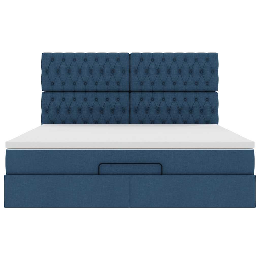 Estrutura de cama otomana com colchão 160x200 cm tecido azul