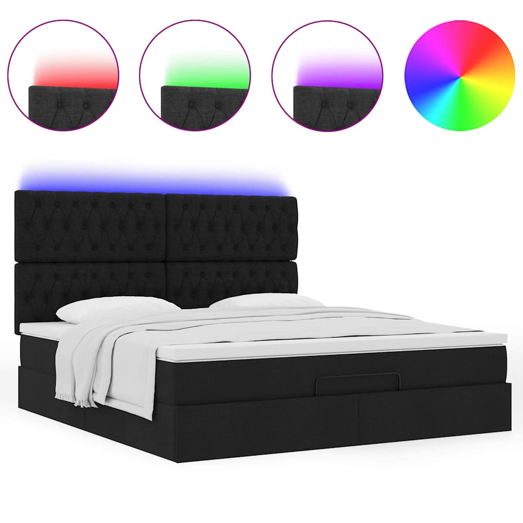 Estrutura de cama otomana com colchão 180x200 cm tecido preto
