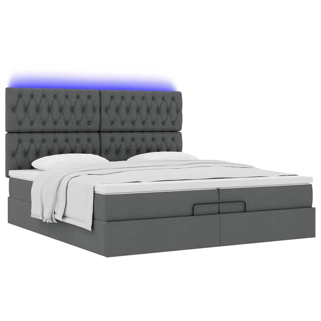 Estrutura de cama otomana com colchões tecido cinzento escuro