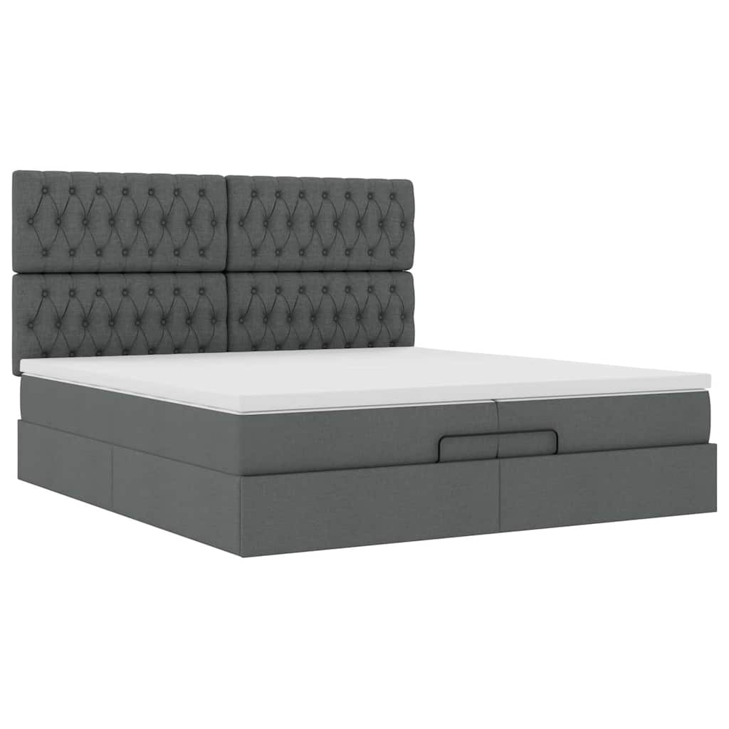 Estrutura de cama otomana com colchões tecido cinzento escuro