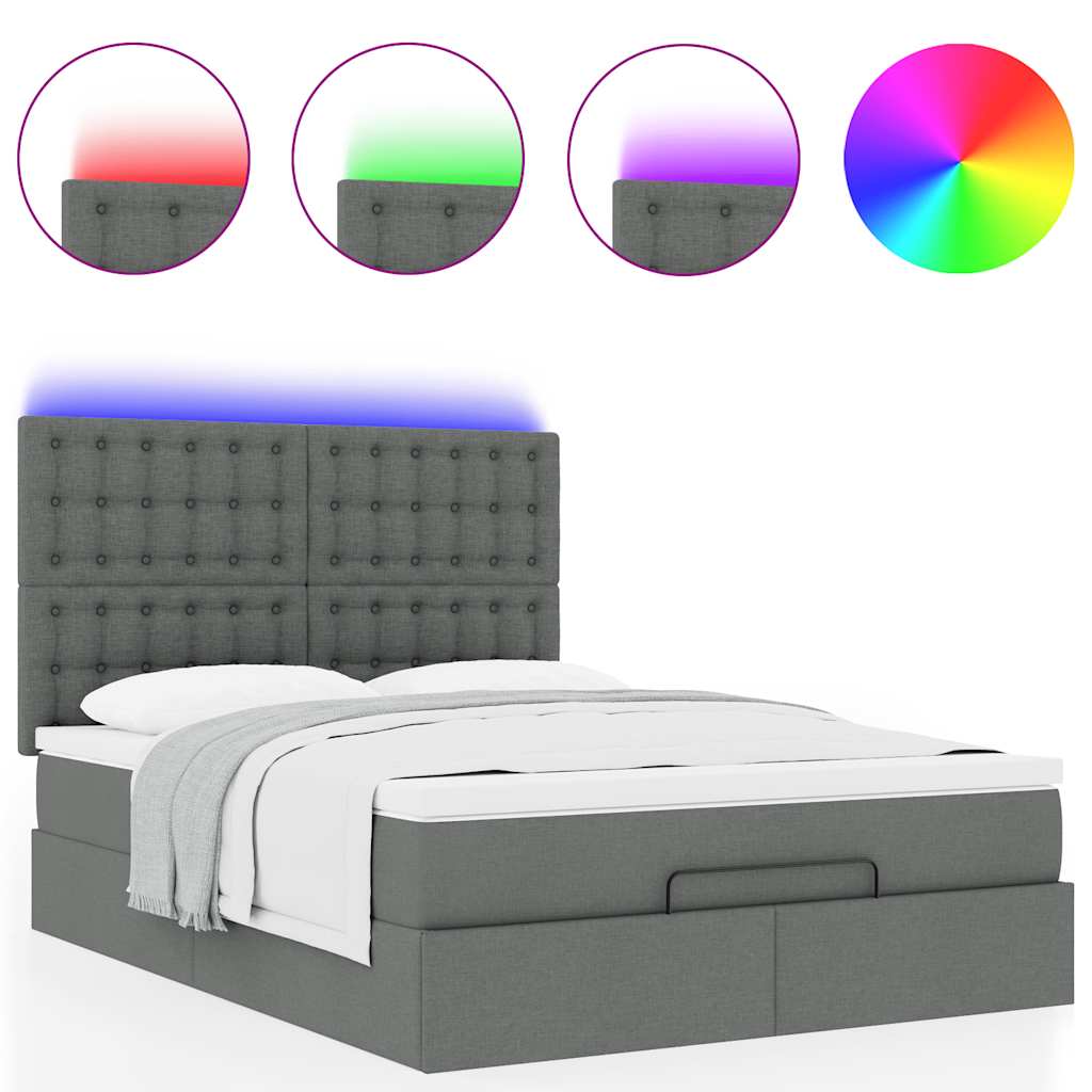 Estrutura de cama otomana com colchão 140x190cm cinzento escuro