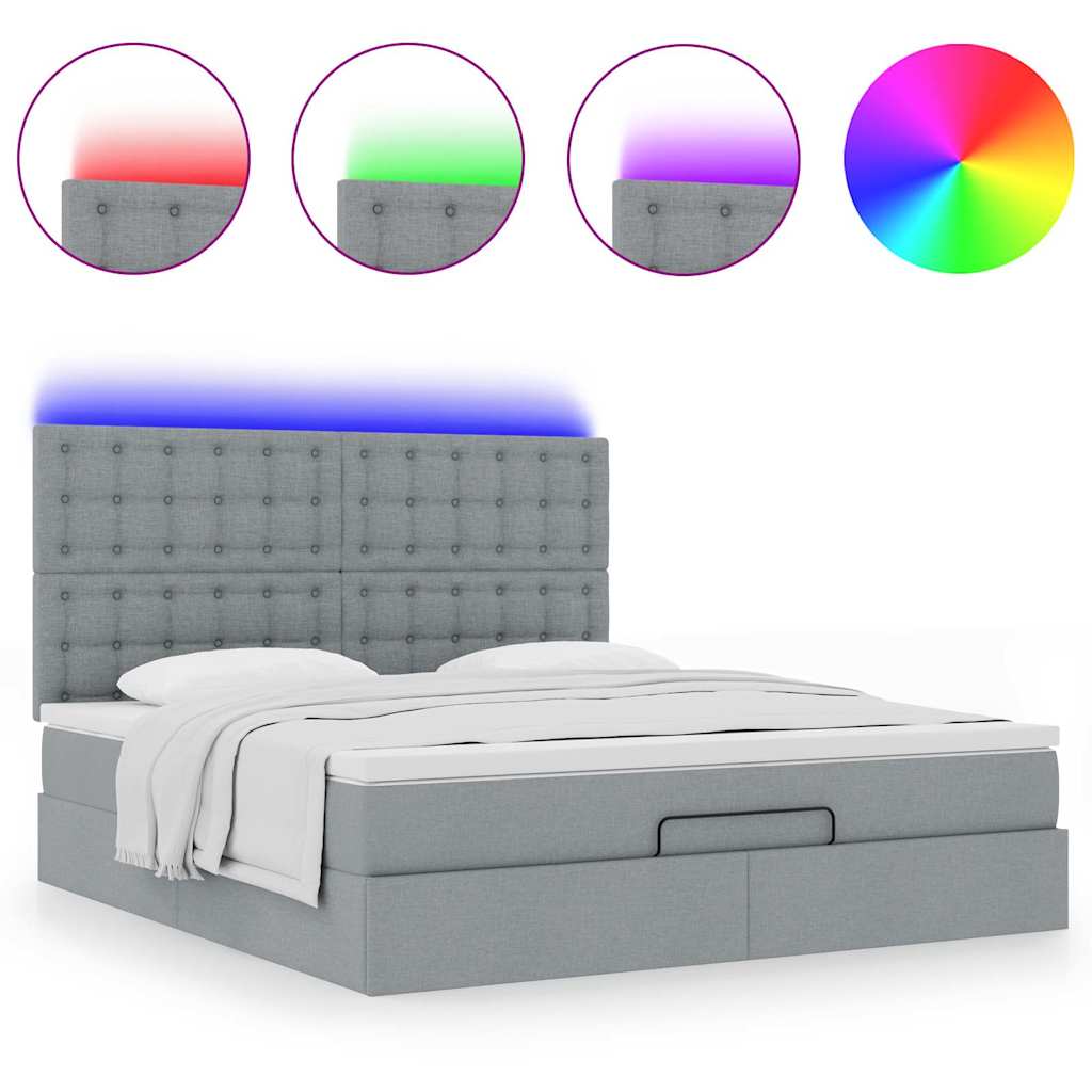 Estrutura cama otomana colchão 160x200 cm tecido cinzento claro