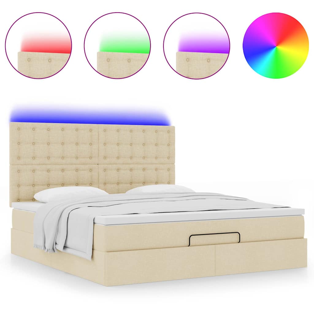 Estrutura de cama otomana com colchão tecido creme 160x200cm
