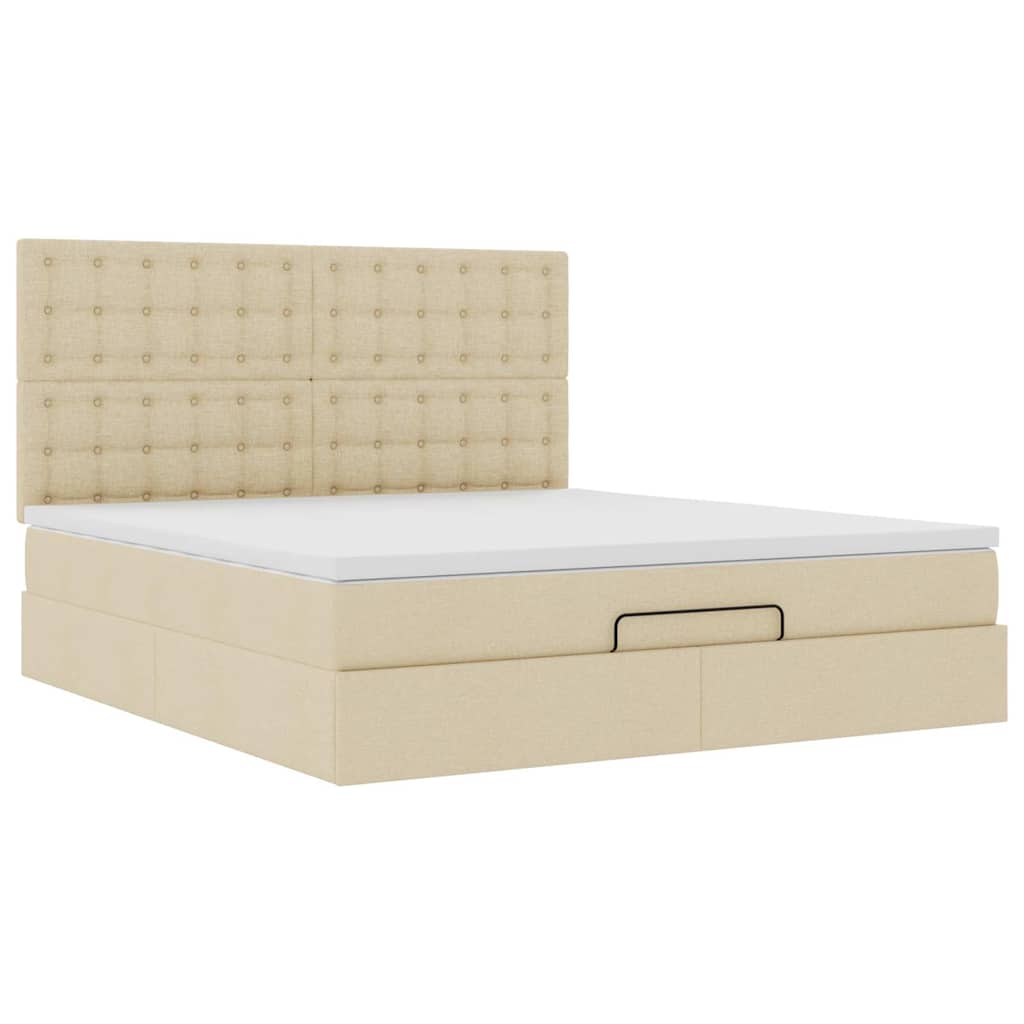 Estrutura de cama otomana com colchão tecido creme 160x200cm