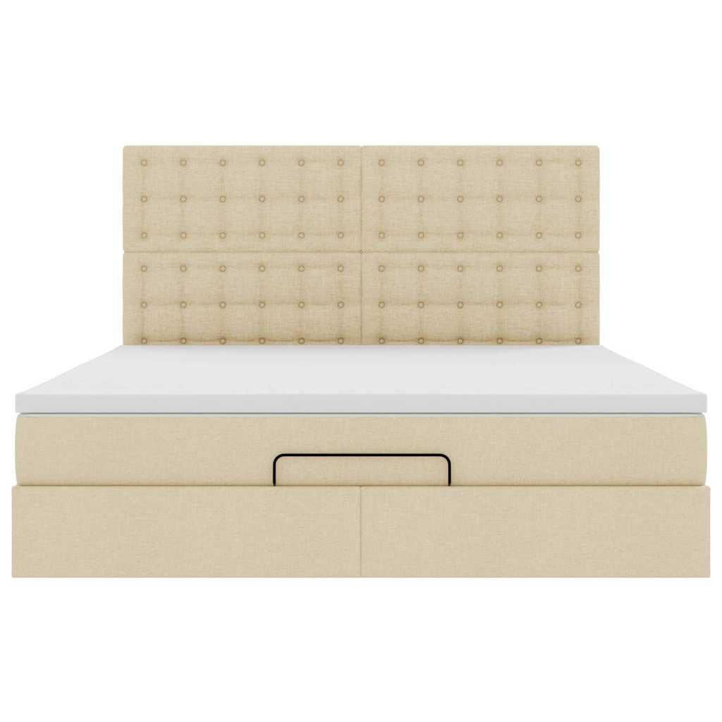 Estrutura de cama otomana com colchão tecido creme 160x200cm