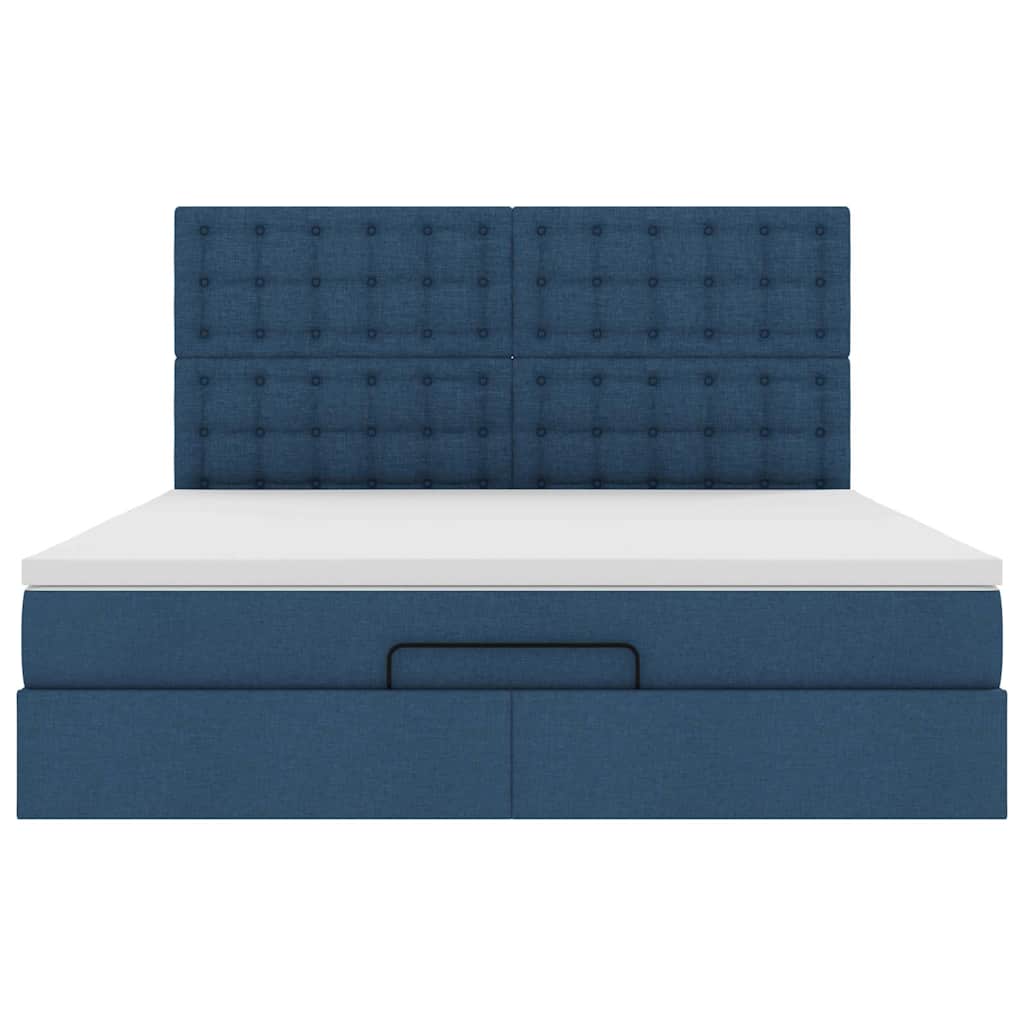 Estrutura de cama otomana com colchão 160x200 cm tecido azul