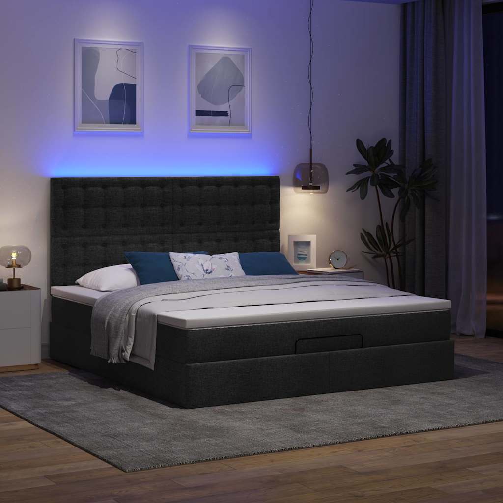 Estrutura de cama otomana com colchão 180x200 cm tecido preto