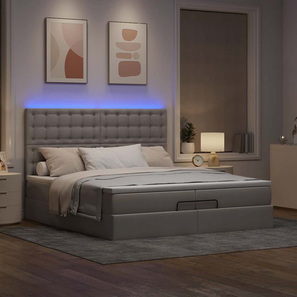 Estrutura cama otomana com colchões tecido cinzento 200x200cm