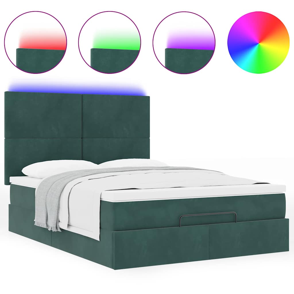 Estrutura cama otomana colchões 140x200 cm veludo verde escuro