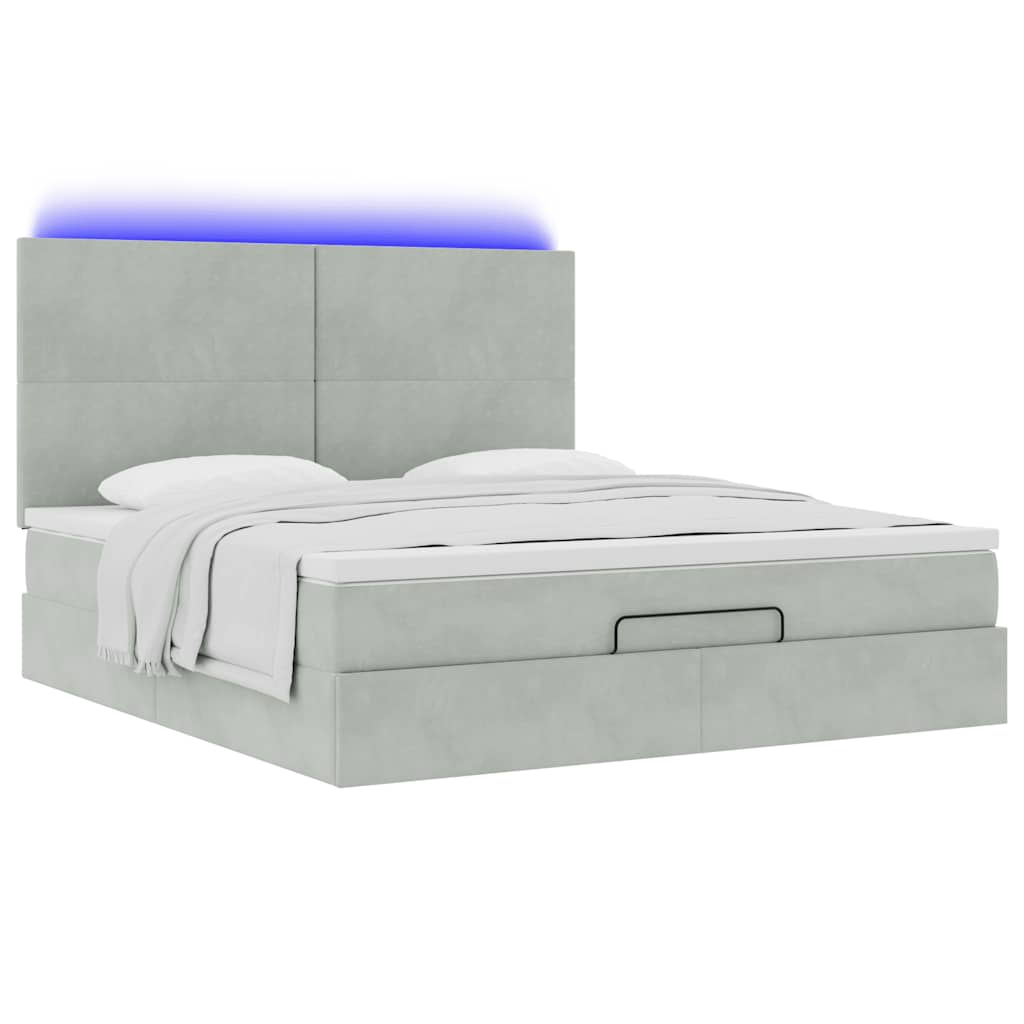 Estrutura cama otomana colchões 160x200cm veludo cinzento claro