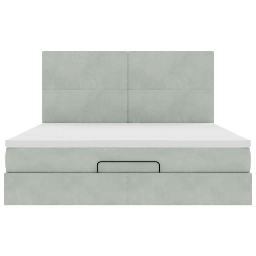 Estrutura cama otomana colchões 160x200cm veludo cinzento claro