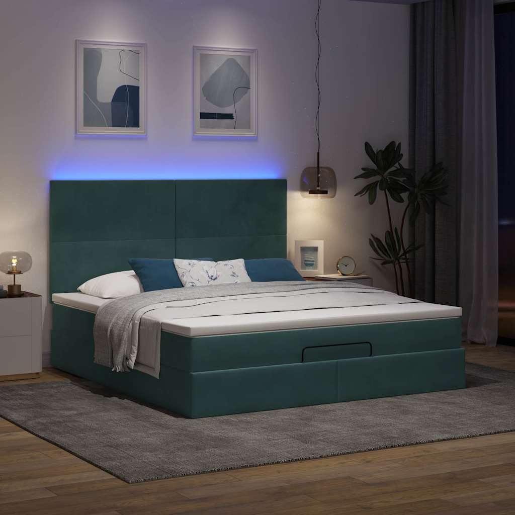 Estrutura de cama otomana com colchão verde escuro veludo