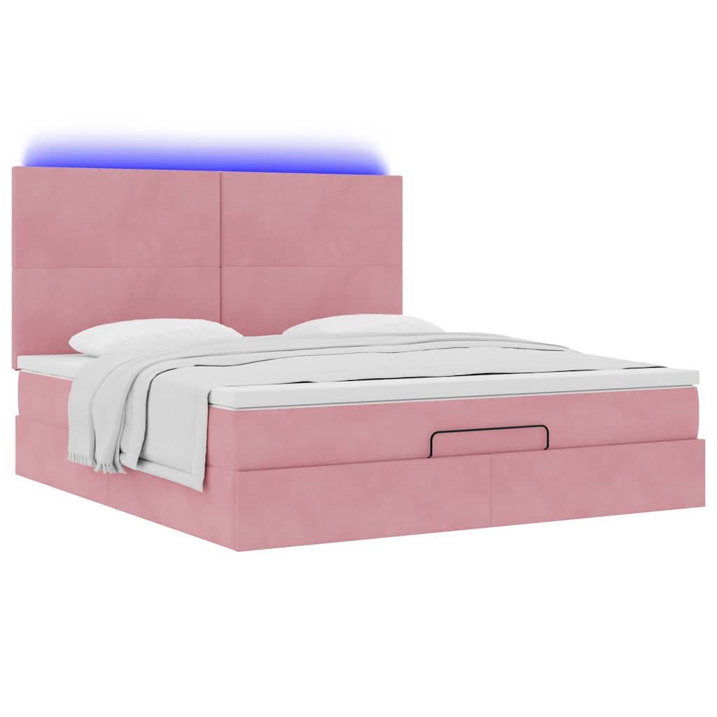 Estrutura de cama otomana com colchões 160x200 cm veludo rosa