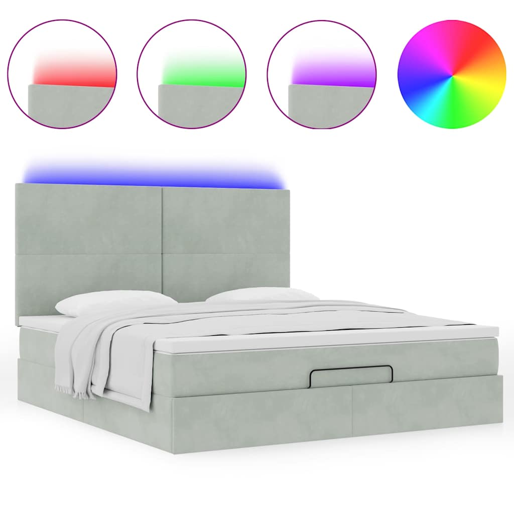 Estrutura cama otomana colchões 180x200cm veludo cinzento claro