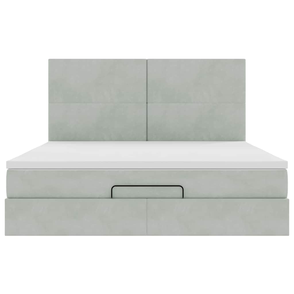 Estrutura cama otomana colchões 180x200cm veludo cinzento claro
