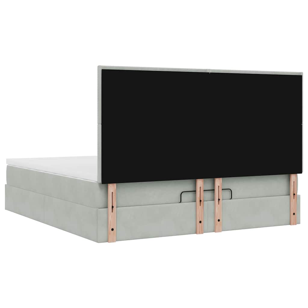 Estrutura cama otomana colchões 180x200cm veludo cinzento claro
