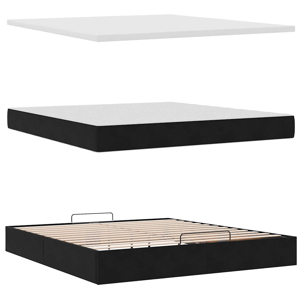 Estrutura de cama otomana com colchões 180x200cm veludo preto