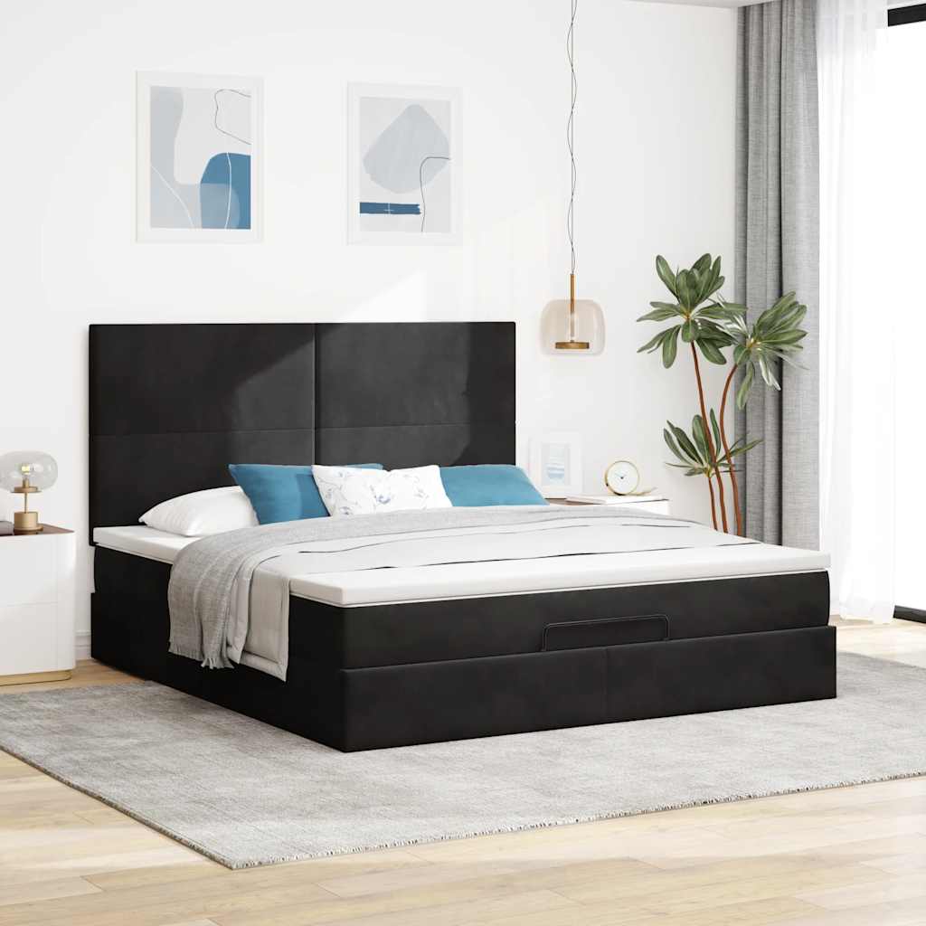 Estrutura de cama otomana com colchões 180x200cm veludo preto