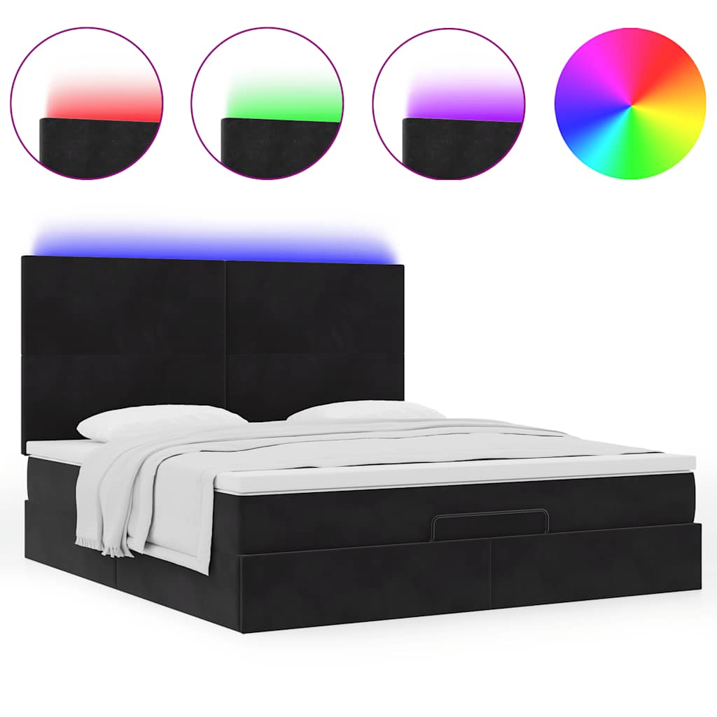 Estrutura de cama otomana com colchões 180x200cm veludo preto