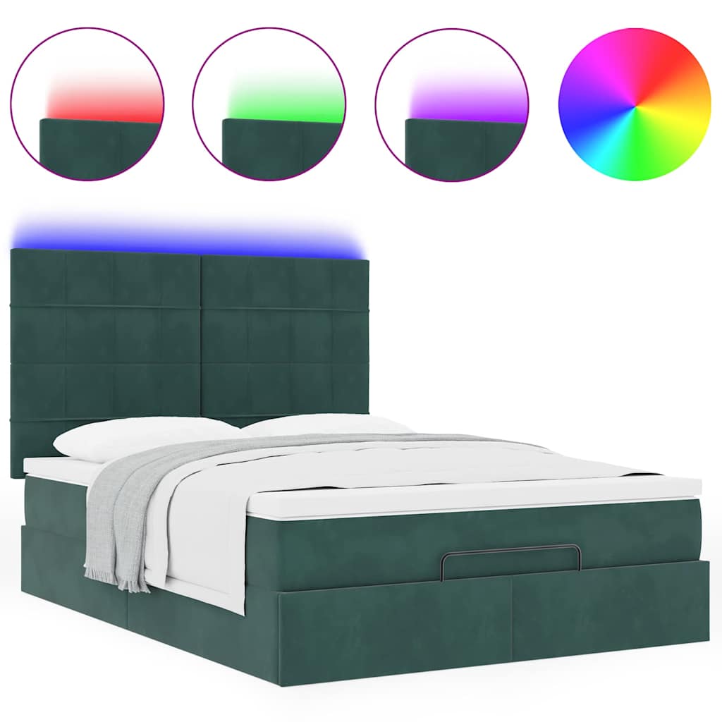 Estrutura cama otomana colchões 140x200 cm veludo verde escuro