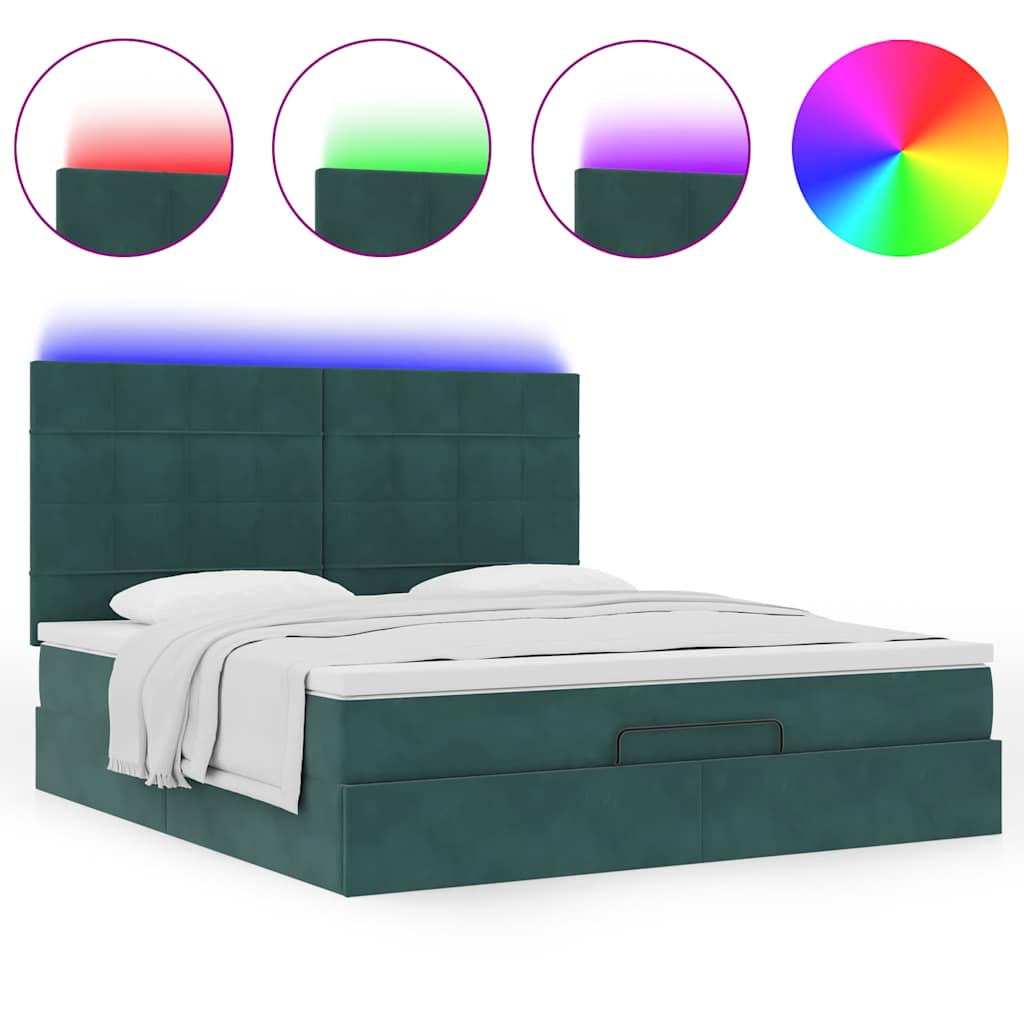 Estrutura de cama otomana com colchão verde escuro veludo