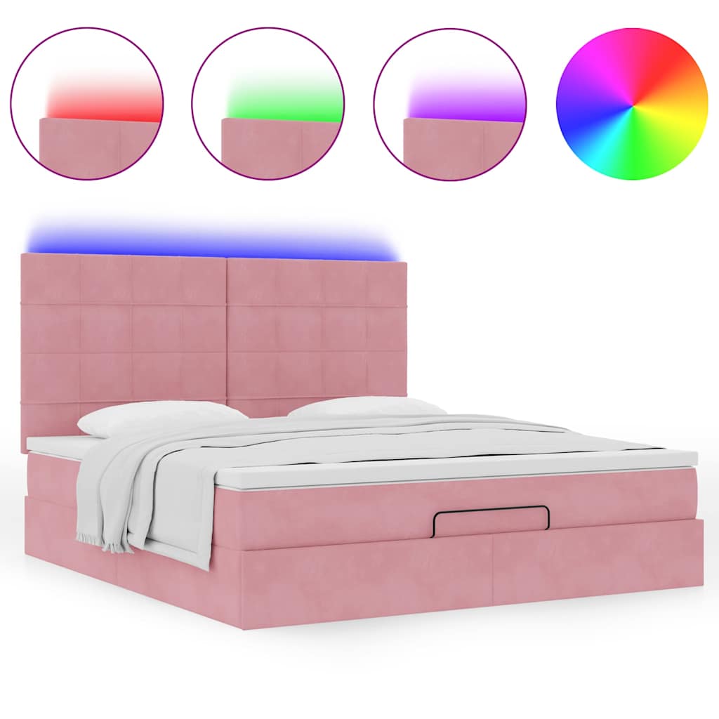 Estrutura de cama otomana com colchões 160x200 cm veludo rosa
