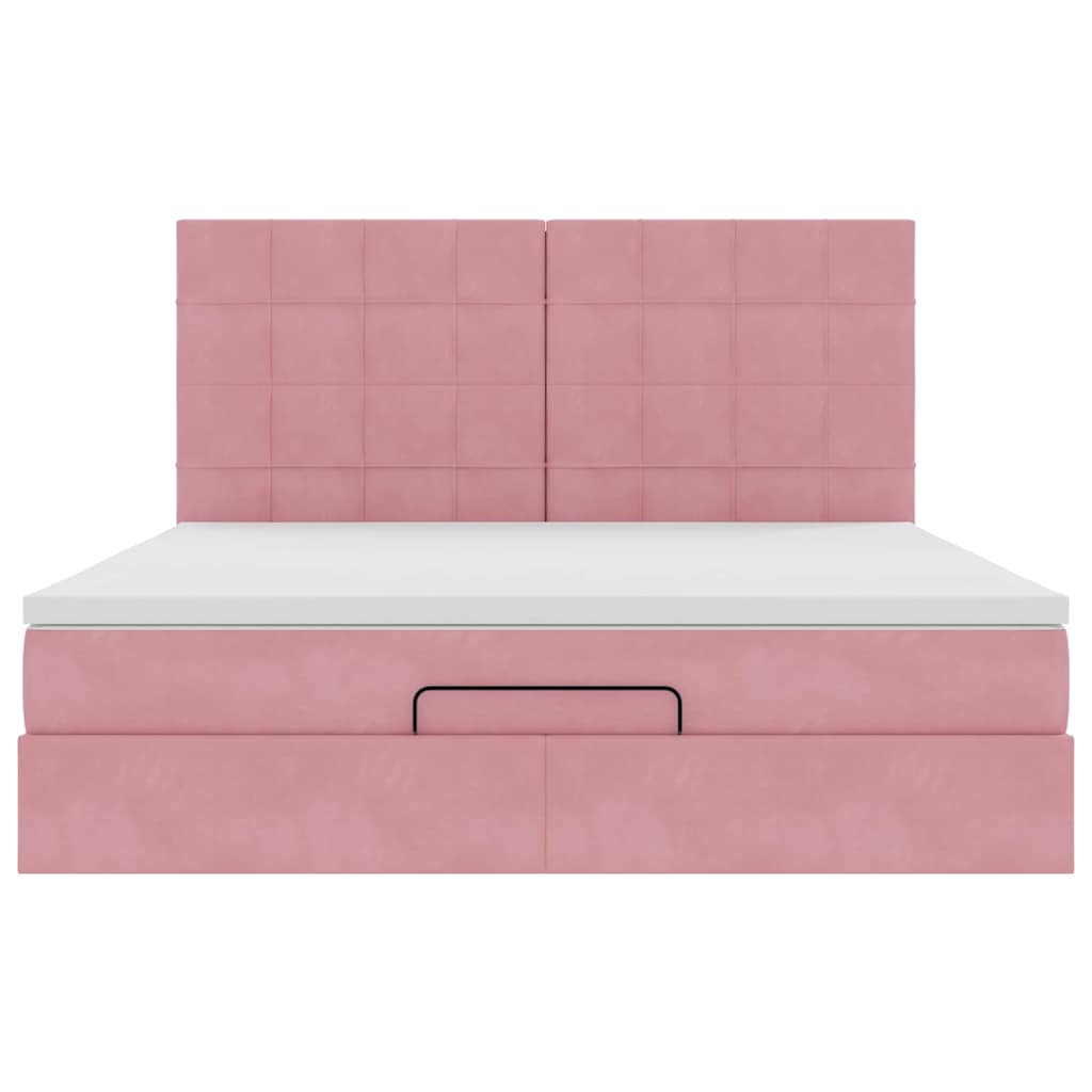 Estrutura de cama otomana com colchões 160x200 cm veludo rosa