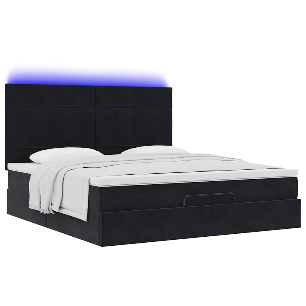 Estrutura de cama otomana com colchões 180x200cm veludo preto