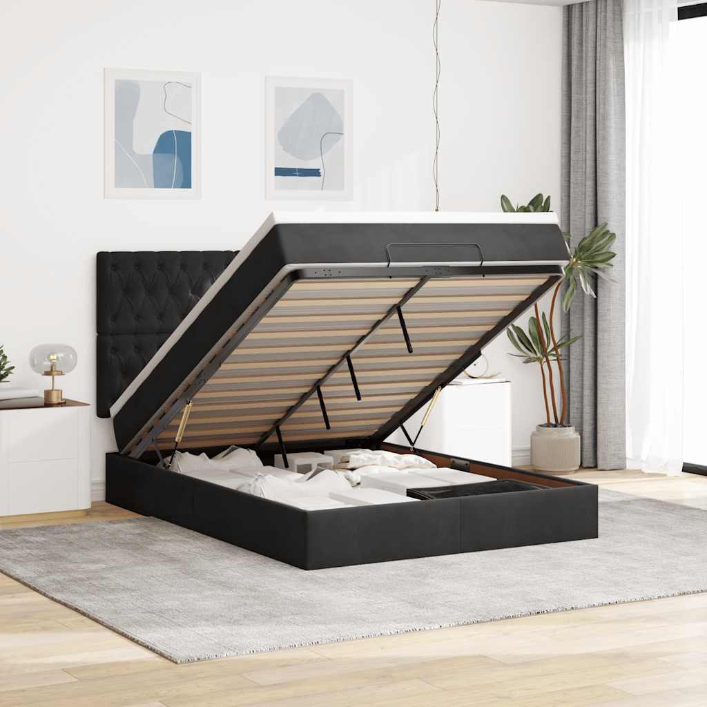 Estrutura de cama otomana com colchões 140x190 cm veludo preto