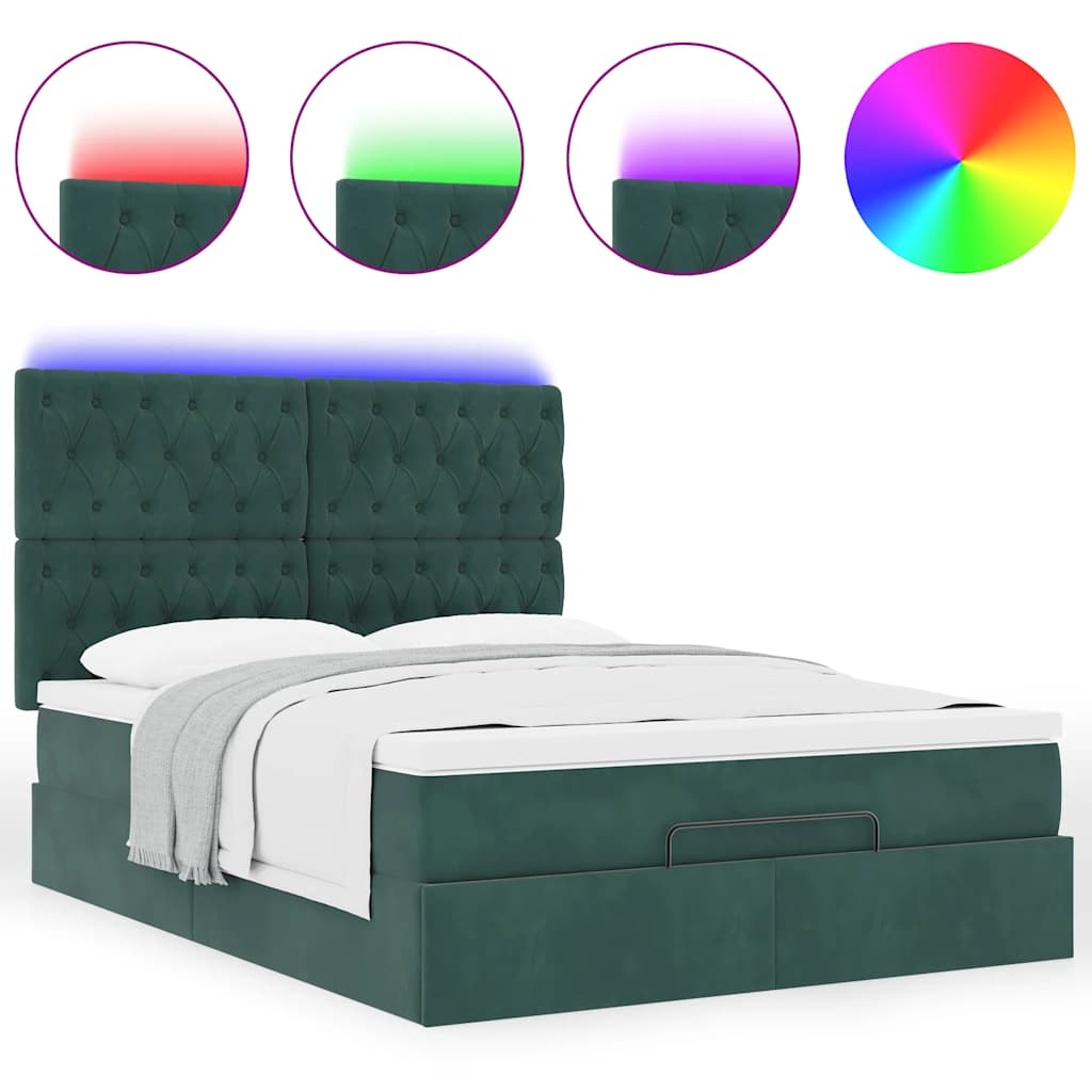 Estrutura cama otomana colchões 140x200 cm veludo verde escuro