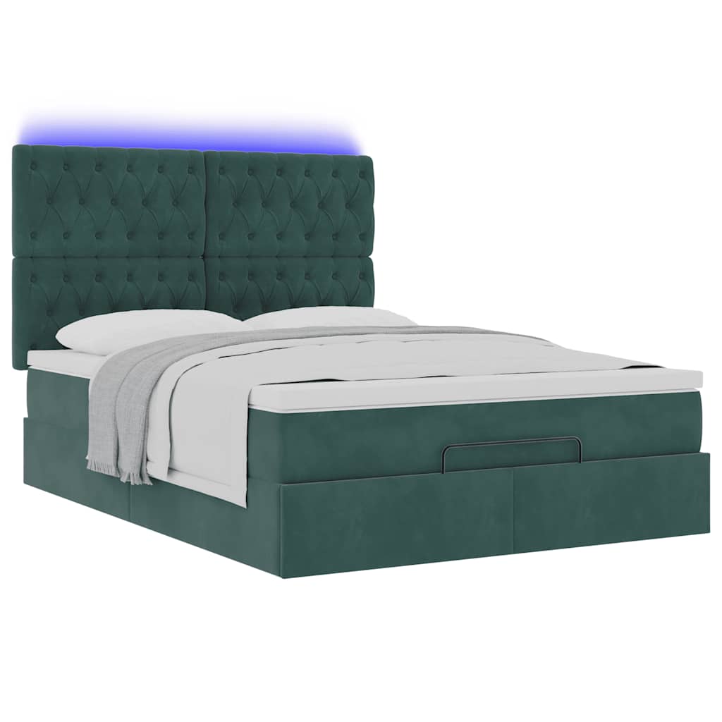 Estrutura cama otomana colchões 140x200 cm veludo verde escuro