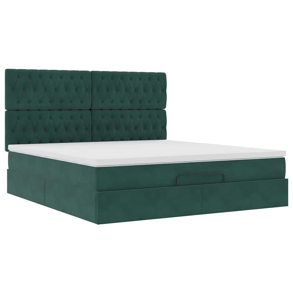 Estrutura de cama otomana com colchão verde escuro veludo