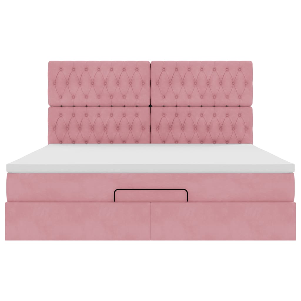 Estrutura de cama otomana com colchões 160x200 cm veludo rosa
