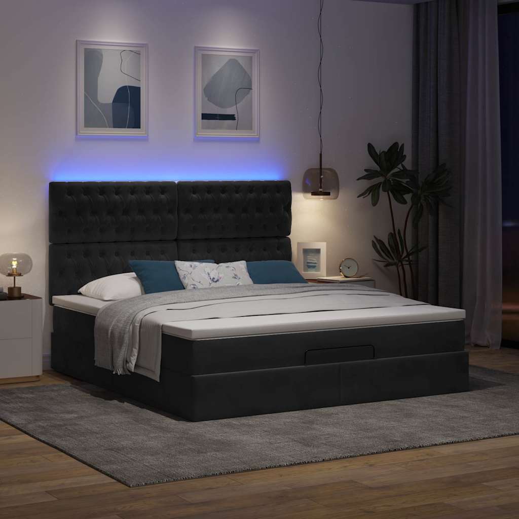 Estrutura de cama otomana com colchões 180x200cm veludo preto