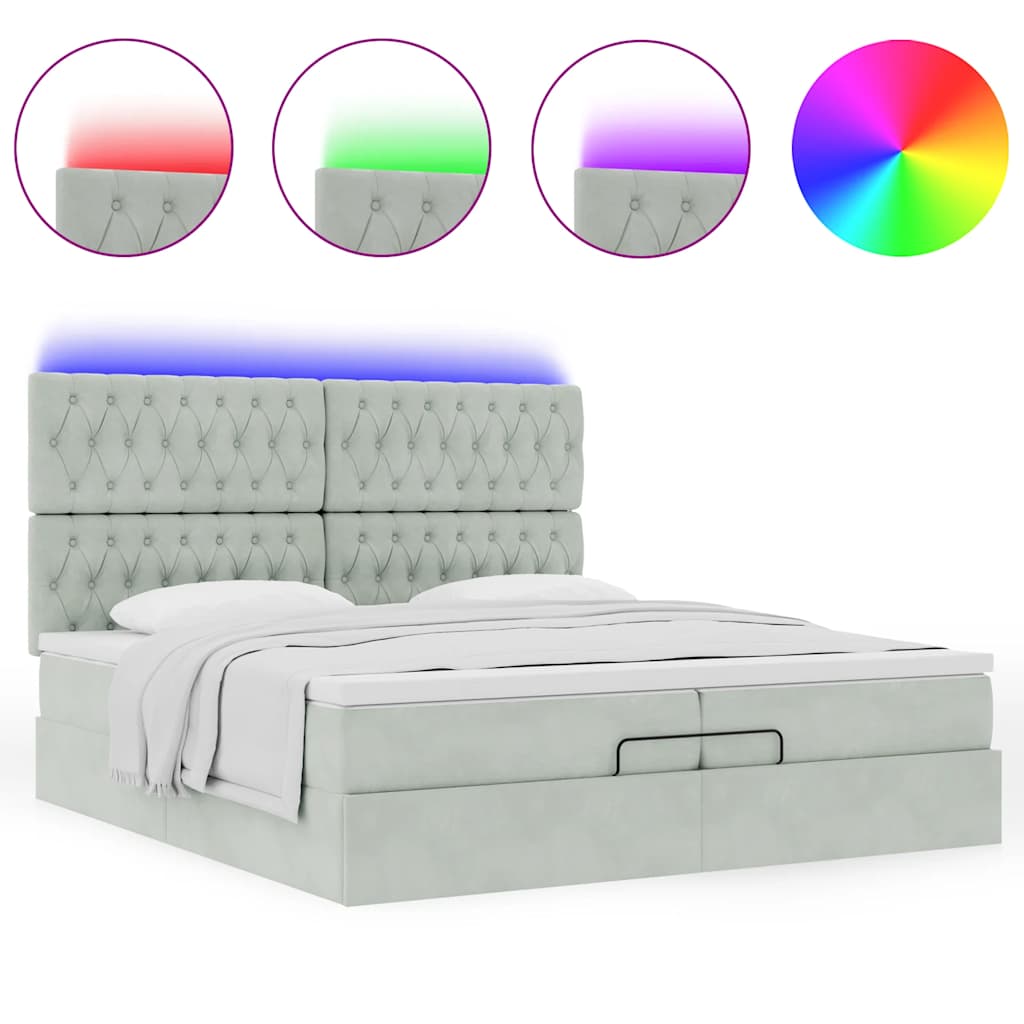 Estrutura cama otomana colchões 200x200cm veludo cinzento claro