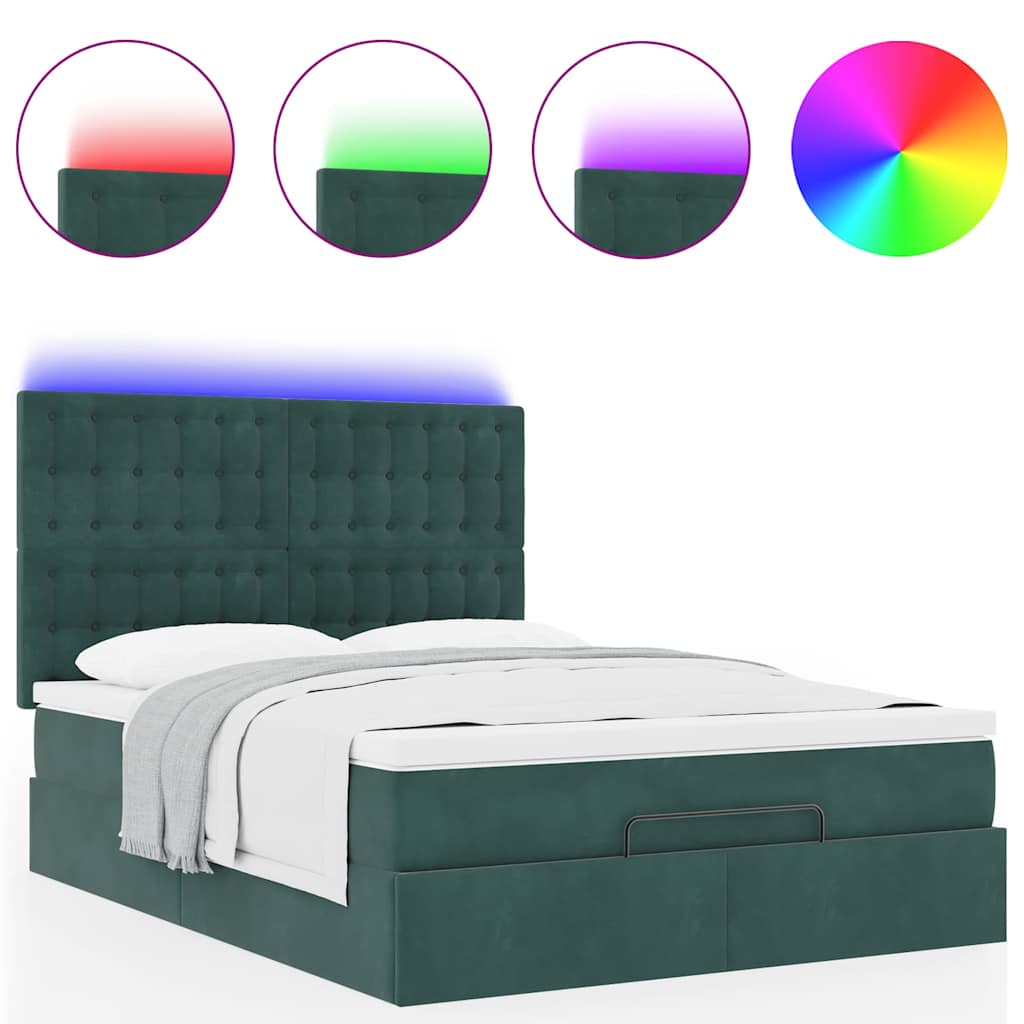 Estrutura cama otomana colchões 140x200 cm veludo verde escuro