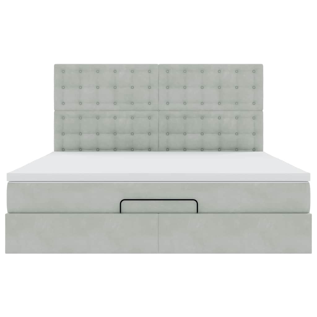 Estrutura cama otomana colchões 160x200cm veludo cinzento claro