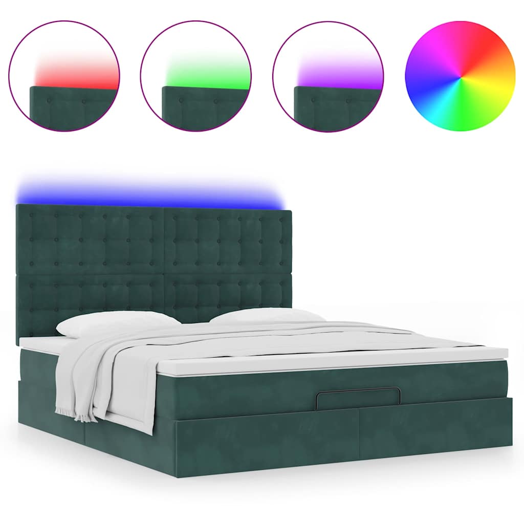 Estrutura de cama otomana com colchão verde escuro veludo
