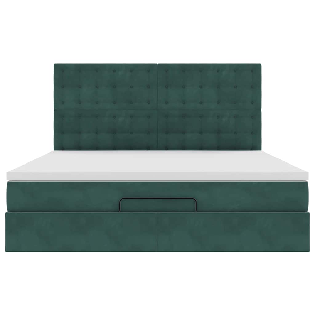 Estrutura de cama otomana com colchão verde escuro veludo