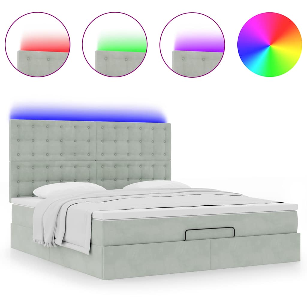 Estrutura cama otomana colchões 180x200cm veludo cinzento claro