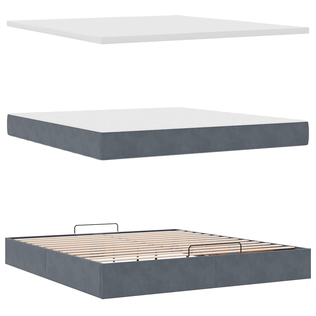 Estrutura cama otomana colchões 180x200 cm cinzento escuro