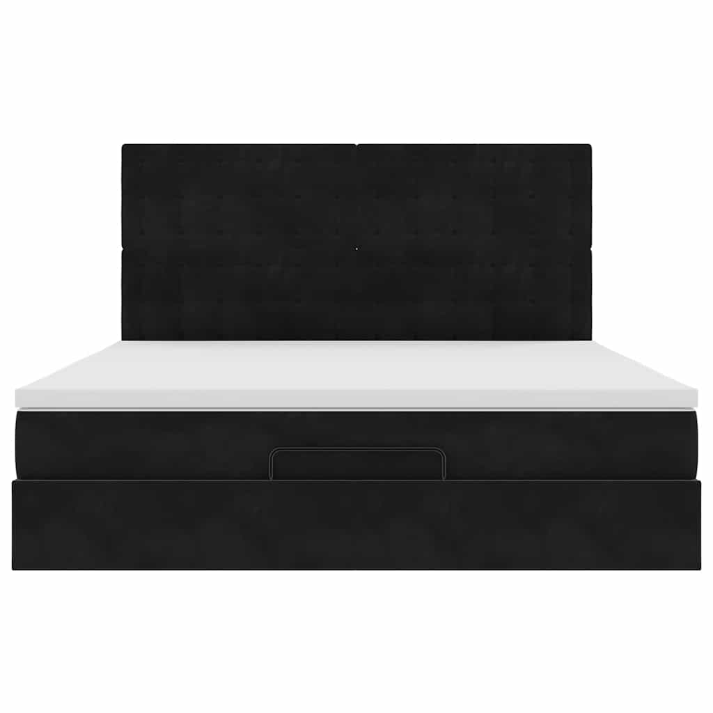 Estrutura de cama otomana com colchões 180x200cm veludo preto